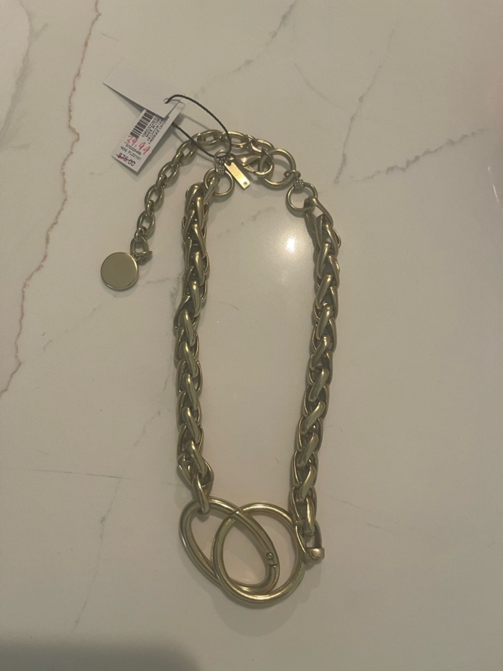 White House Black Market Goldtone Chain Link Necklace with Interlocking Rings